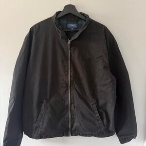 Men's Black Polo Harrington Jacket XL Flannel Lined